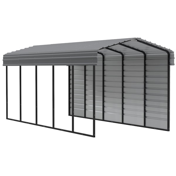 Arrow Storage Products Galvanized Steel Carport, W/ 1-Sided Enclosure, Compact Car Metal Carport Kit, 10'x24'x9', Charcoal CPHC102409ECL1 - main